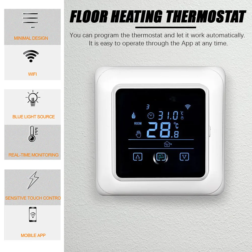 

Smart Thermostat Programmable Wifi Temperature Controller LCD Display Touch Screen Home Floor Heating Work With Alexa Google Hom