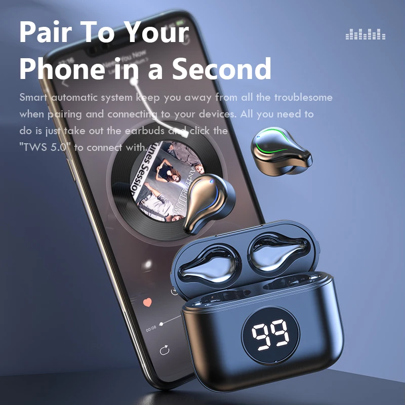 Беспроводные наушники TWS Bluetooth с микрофоном настоящие стереонаушники сенсорным
