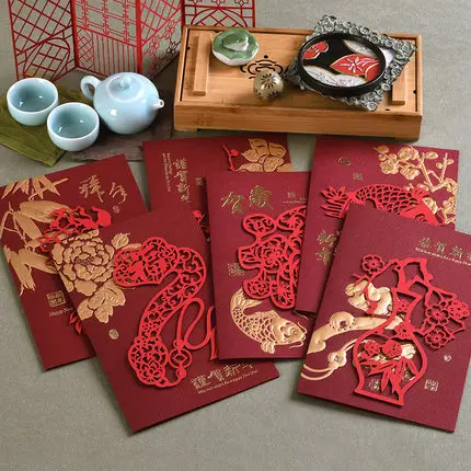 

2020 Chinese New Year Card Laser Cut Business Greeting Card Gift Message Card