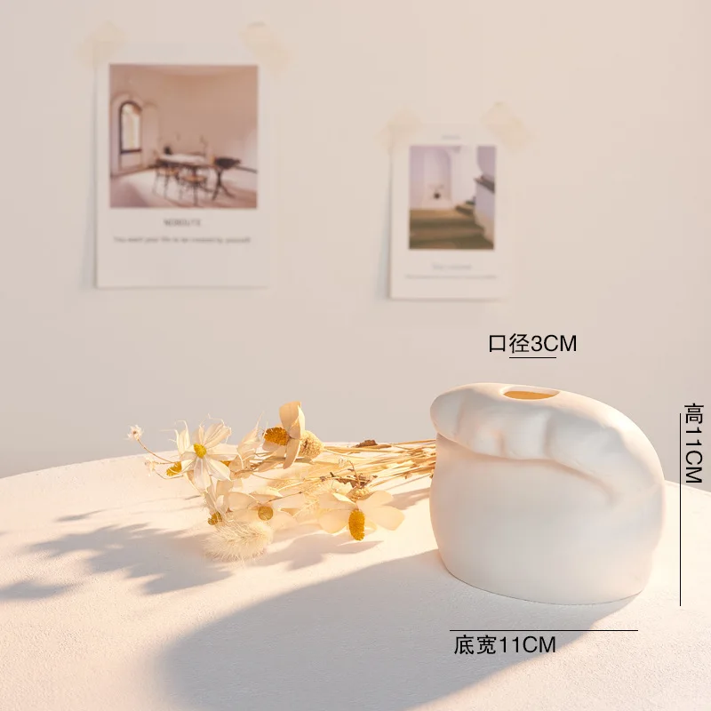 

White Creative Nordic Ceramic Dried Flower Vase Decoration Accessories Modern Art Hydroponics Small Vase Living Room Decor Gifts