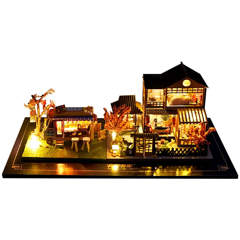 

DIY Wooden Dollhouse Kit Miniature with Furniture Mini Casa Villa Doll House Japanese Cottage Assembled Toys for Adults Gifts