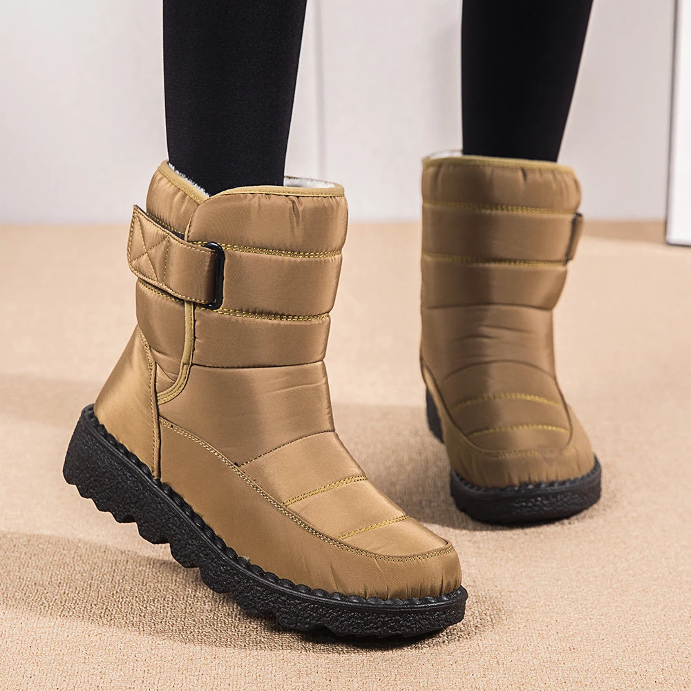 

Women's Warm Winter Snow Boots Shoes Solid Round Toe Ankle Buckle Hook & Loop Thick Platform 3.5cm Hight Flat with Heel Footwear
