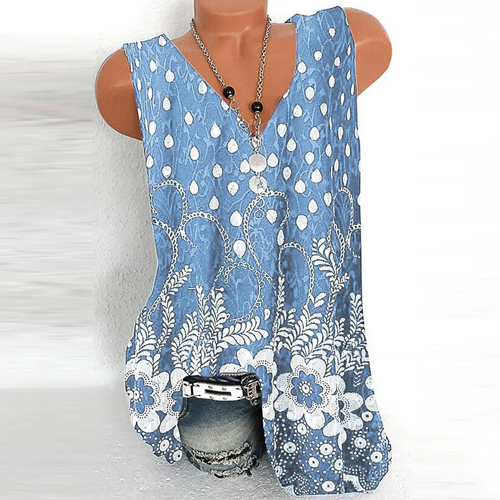 Женская блузка без рукавов с круглым вырезом и цветочным принтом | одежда