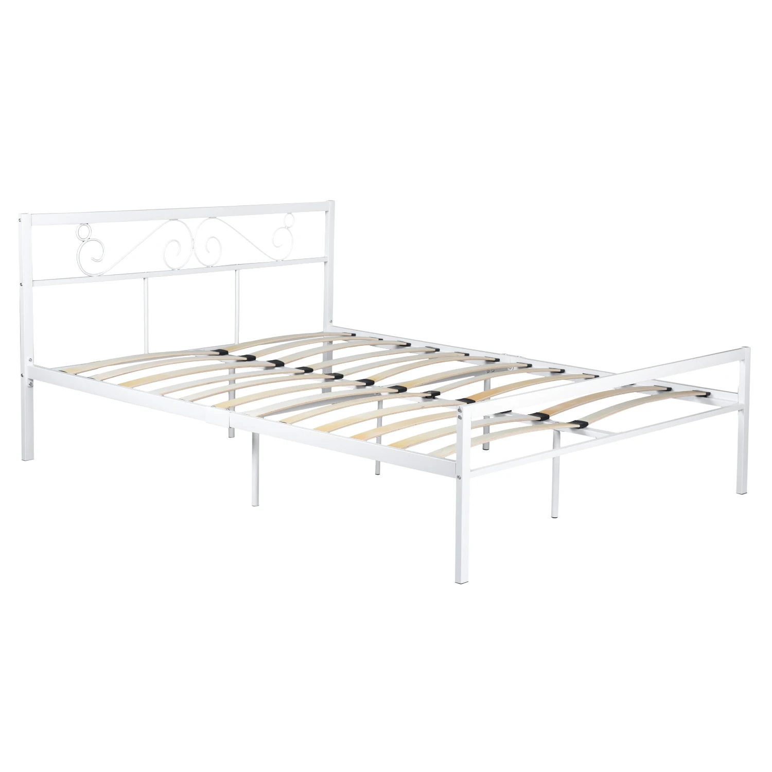 

Queen Metal Bed Frame Easy to Assemble Stylish and Simple Bedroom Furniture White[US-Stock]