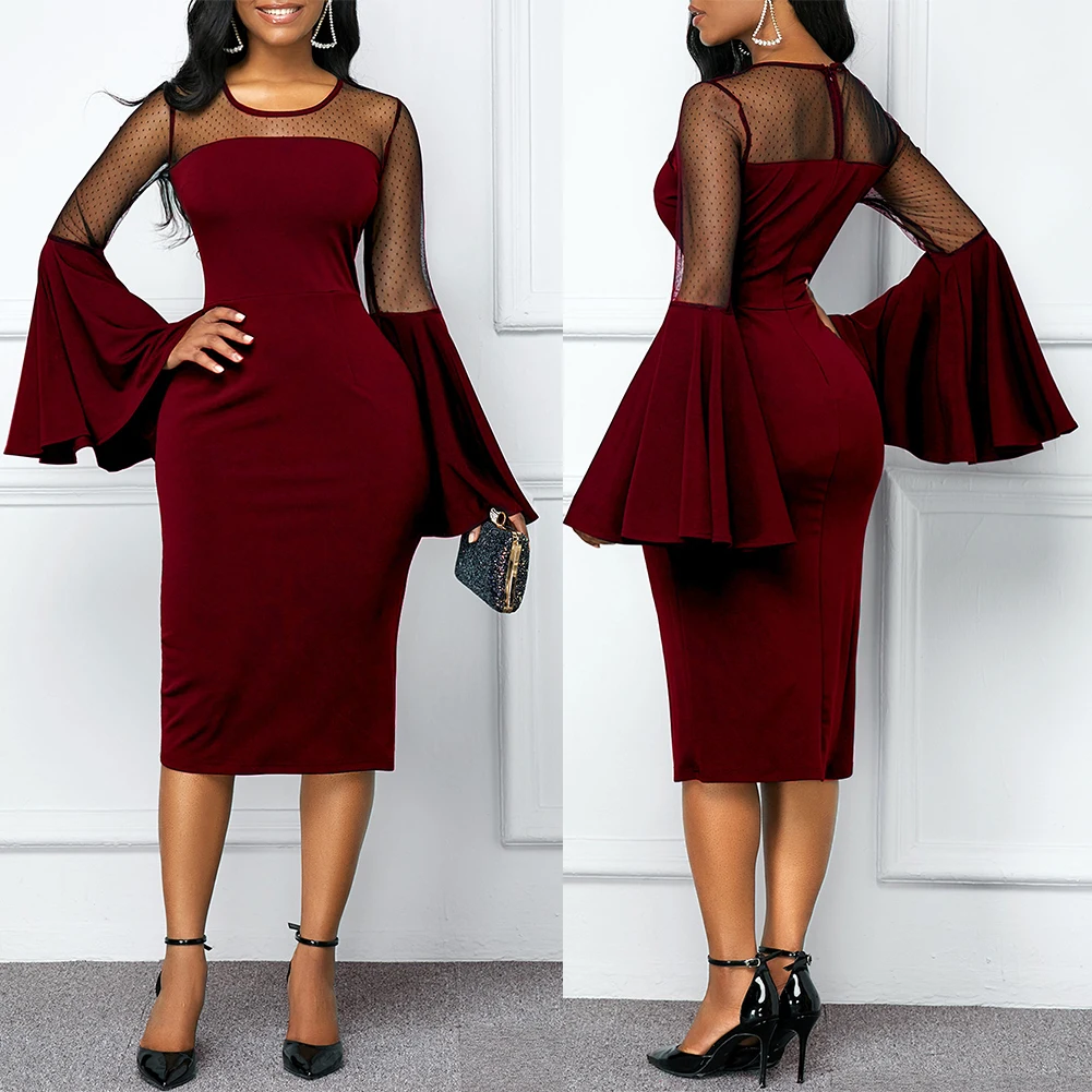 Женское сексуальное однотонное платье с О-образным вырезом длинное