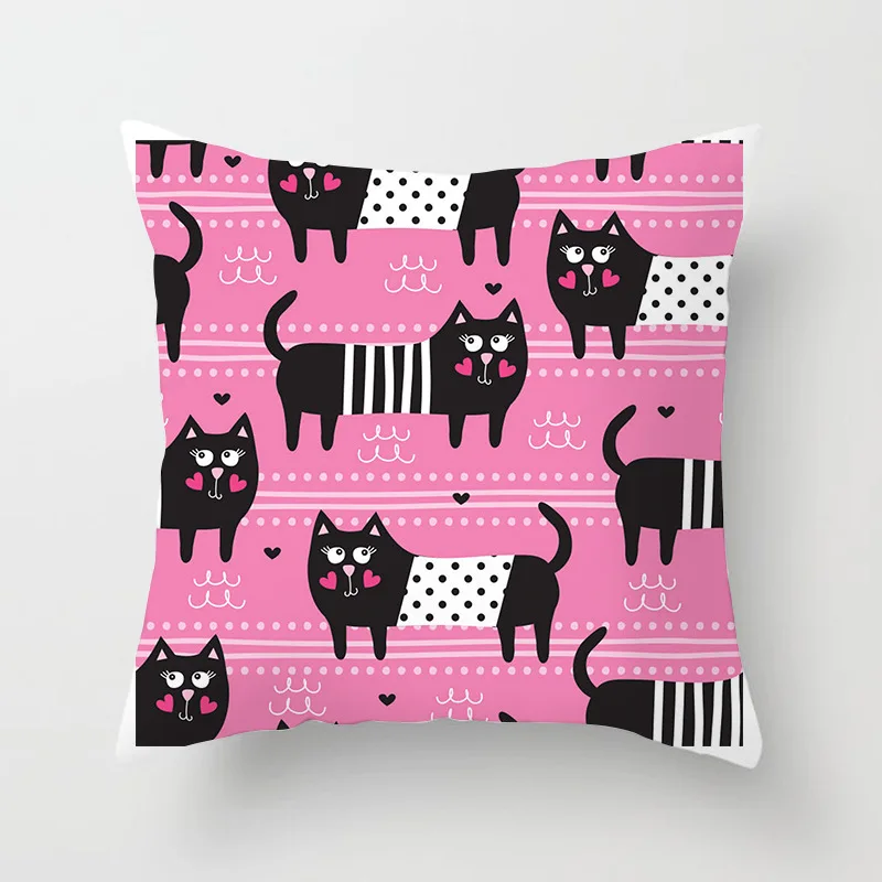 

Ins Fashion Cartoon Animal Pillow Case Cushion Cover Home Decor Cute Kitty Polyester Sofa Car Seat Throw Pillow Covers 45x45cm
