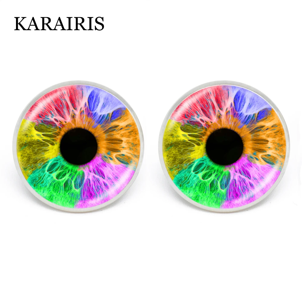 

KARAIRIS Charms Colorful Cat Eye Stud Earrings Dragon Eye DIY Art Picture Glass Cabochon Earrings For Women Ear Jewelry Handmade