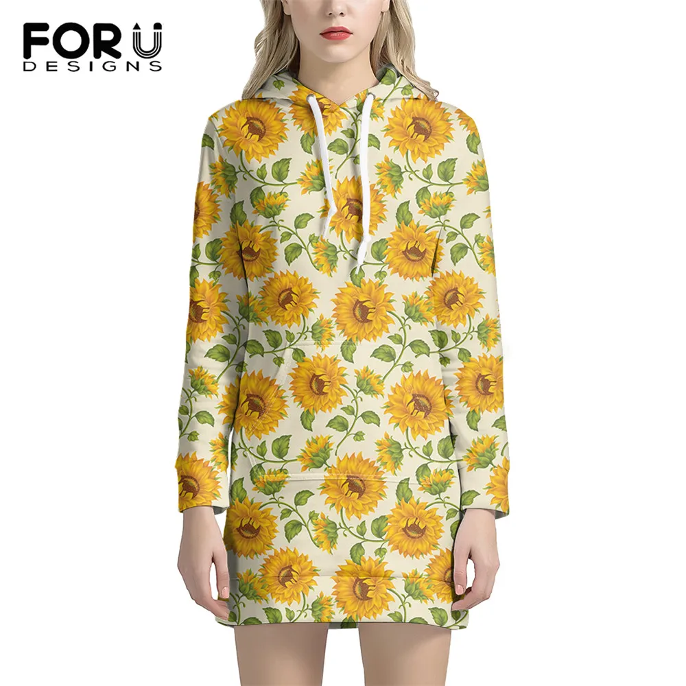 

FORUDESIGNS 2021 New Brand Sun Flower Women Fashion Sweatshirt Hoodies Autumn Pullovers Clothing for Females Mujer Manga Larga