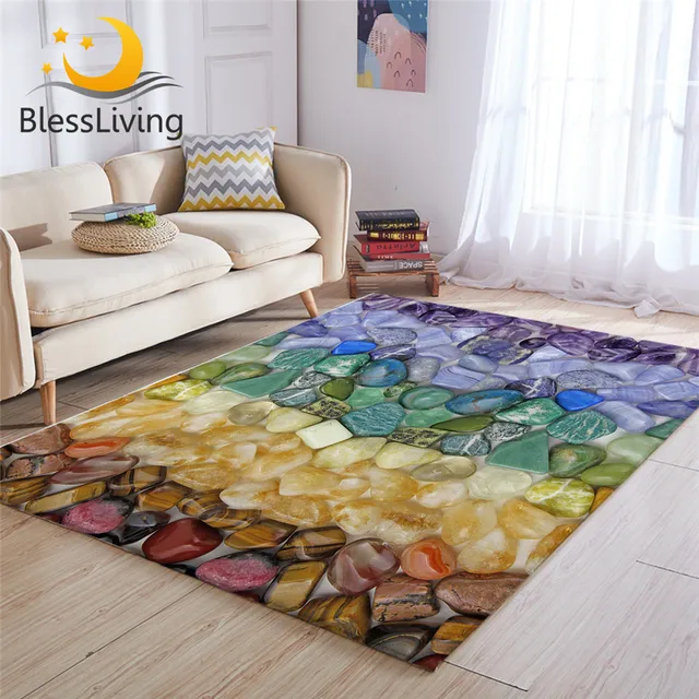 BlessLiving Beach Stones Area Rug For Living Room Colorful Marble Center Rug Rainbow Modern Bedroom Carpet 122x183cm Drop Ship 1