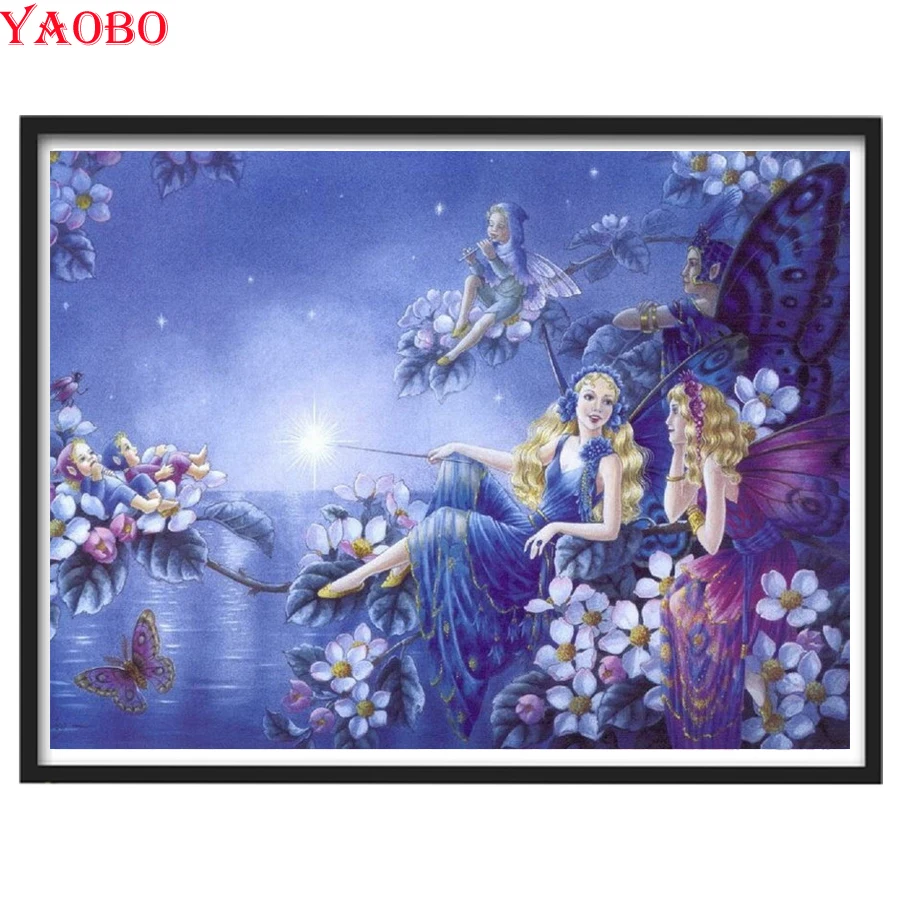

Алмазная 5D картина «сделай сам», полноразмерная/круглая вышивка с изображением сказочной бабочки, стразы, наборы для вышивки крестиком, мозаика с изображением девушки и русалки
