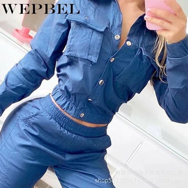 

WEPBEL Women Ruched Drawstring Sporty Tracksuit Sets Long Sleeve Single Breasted Crop Tops Cargo Sweatpants Streetwear Outfit