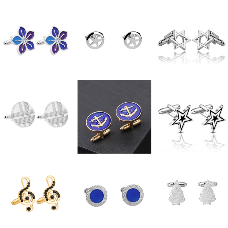 

Fashion Blue Black Anchor Round Plated Cufflinks Arm Buttons for Women Men Business Shirts Cuff links Wedding Jewelry
