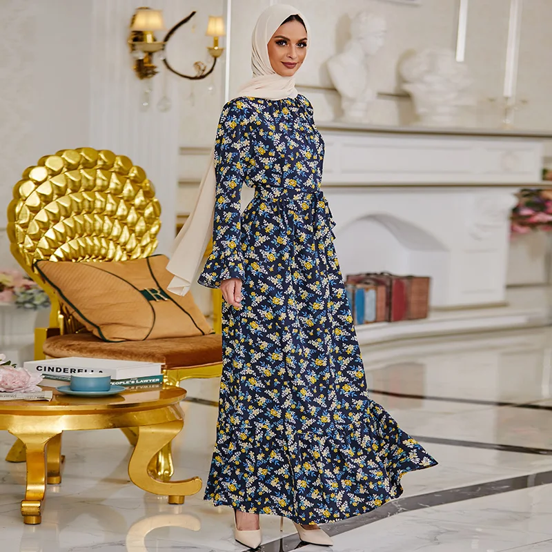

Malaysia Ramadan Kimono Printed Dress Summer Ethnic Turkish Oman Robe Long Sleeve Ankle Ankle Abaya Dubai Women's Prayer Dress