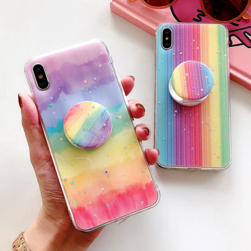 Для iPhone XS Max XR X блеск Чехол радужной расцветки Блестящий Мягкий чехол для задней