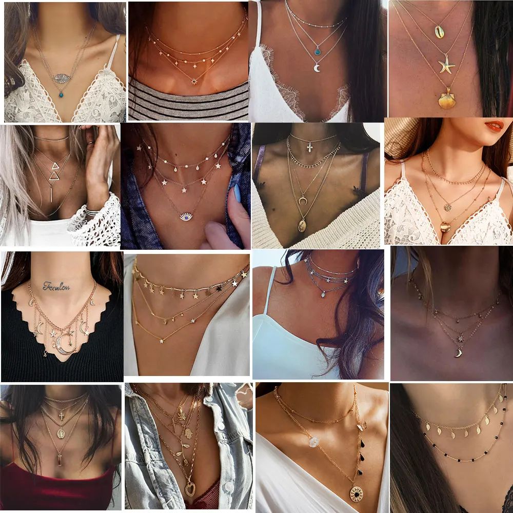 Ожерелье с длинной цепочкой женское чокер многослойный прямоугольный подвеской