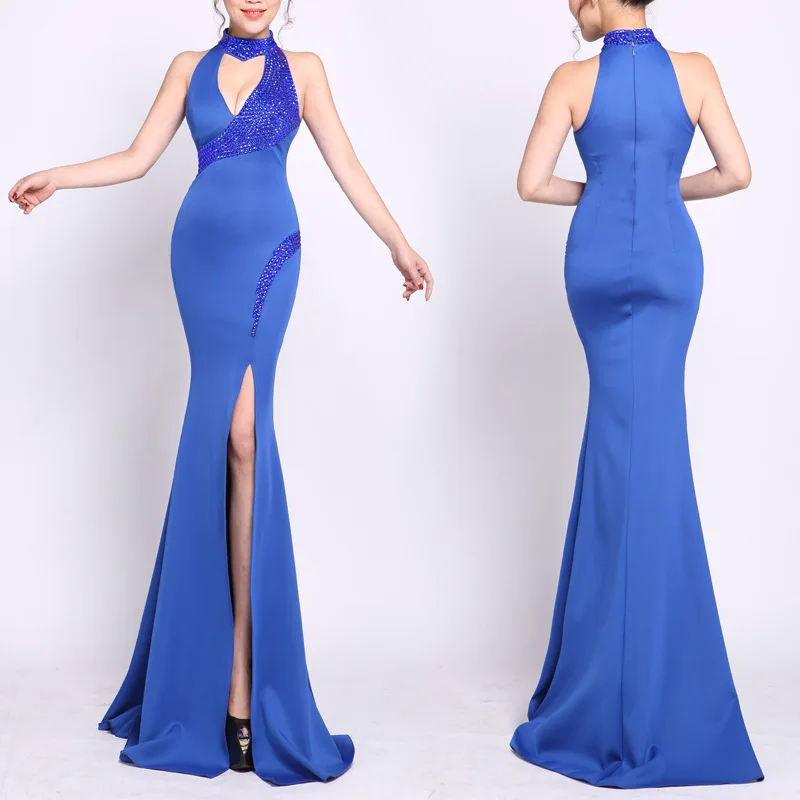 

Ladies Evening Dress Halter Sleeveless Banquet Toast Long Dress Nightclub Slim Package Hip High Split Dress