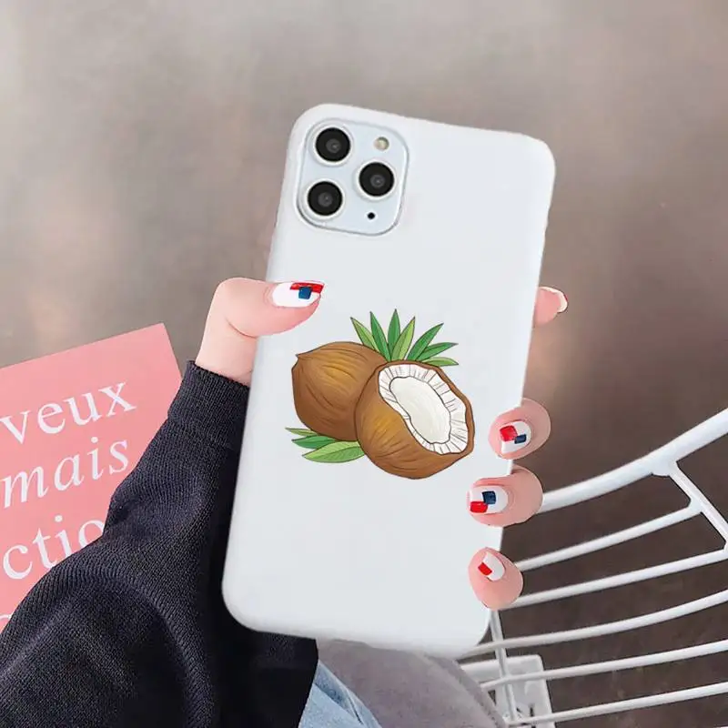 

Summer beach coconut fruit Phone Case Candy Color for iPhone 6 7 8 11 12 s mini pro X XS XR MAX Plus
