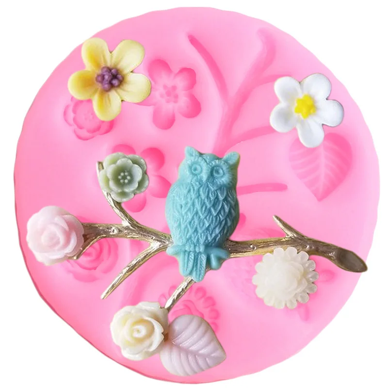 Leaves Flower Cake Border Silicone Molds DIY Cartoon Owl Fondant Cake Decorating Tools Cupcake Topper Candy Clay Chocolate Mould