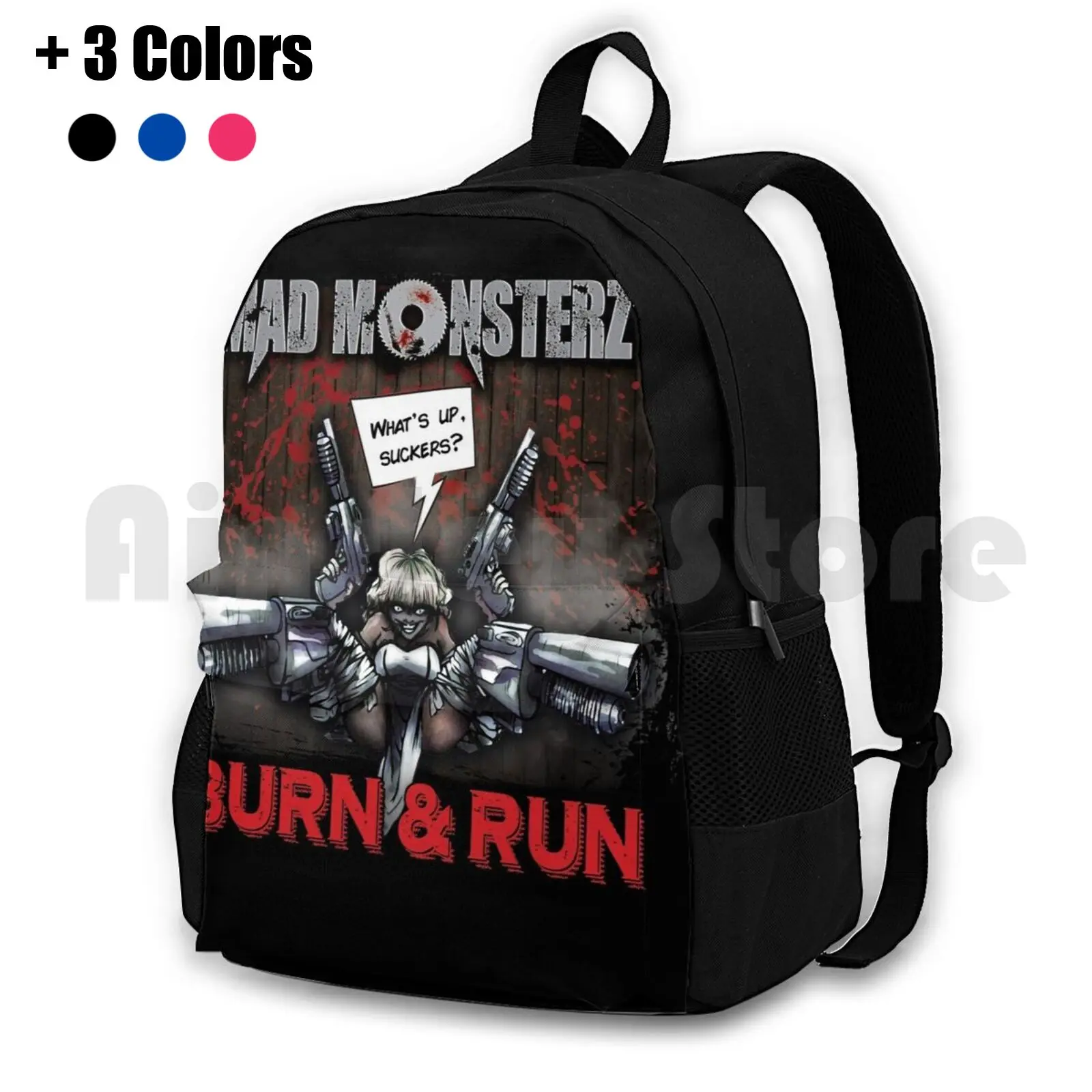 

Mad Monsterz Burn & Run Cd Cover Outdoor Hiking Backpack Riding Climbing Sports Bag Monster Fun Black Red Artist Collective