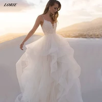 lorie exquisite lace a line wedding dresses sleeveless boho princess bridal gowns with puffy tulle tiered ruffles skirt gown