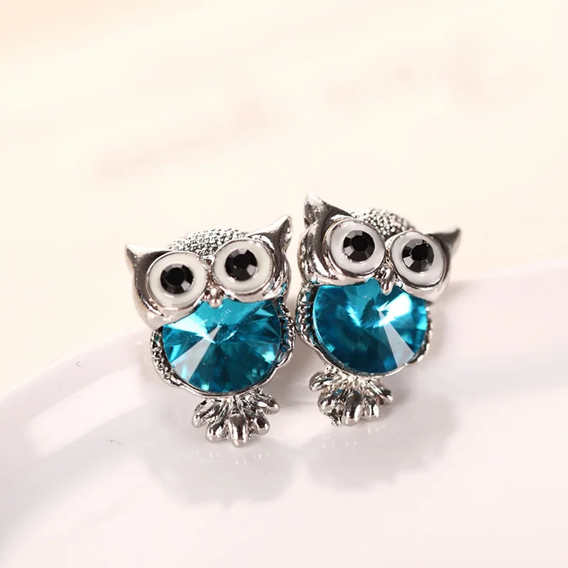 Модные милые серьги-гвоздики с кристаллами в виде совы для женщин винтажные