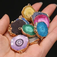 hot sale natural stone agates druzy pendant irregular round slice onyx charms for handmade diy earring necklace jewelry making