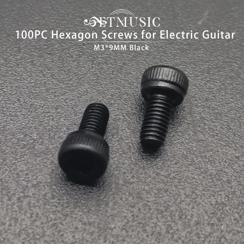 

100 шт./лот черный тремоло мостовые Заблокированные шнурки, шестигранные винты для электрогитары-M3*9 мм