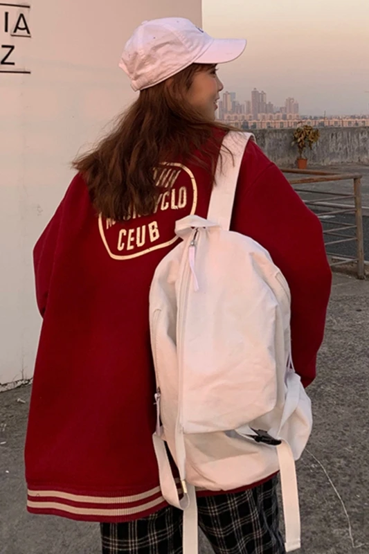 

Velvet Padded Thickened Coat Female Autumn New Korean Version of the Long-Sleeved Zipped & Red Sweater Student Baseball Uniform