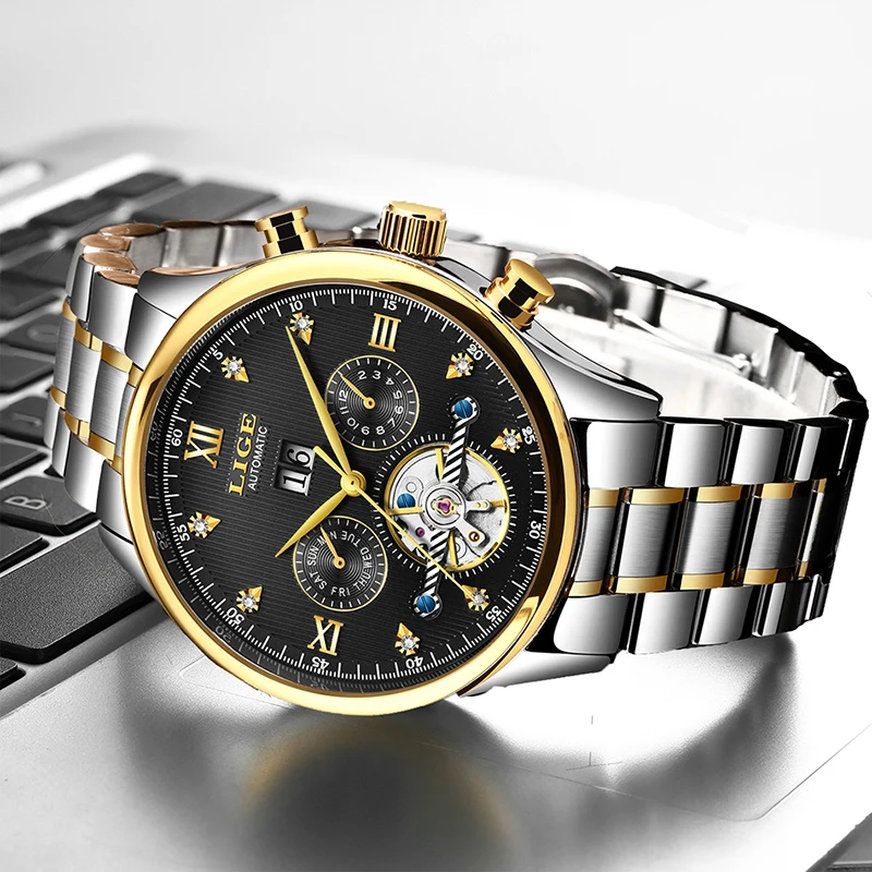 Новые деловые мужские часы наручные Топ люксовый бренд LIGE Tourbillon спортивные