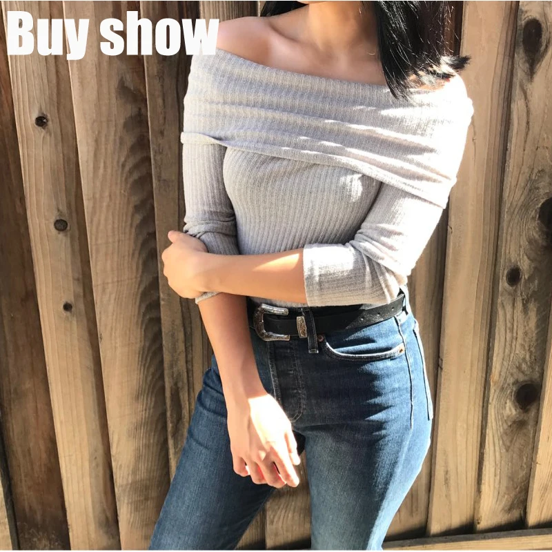 

Off Shoulder Knitted Sweater Women Winter Slim Oversized Sweaters And Pullovers Autumn Jumper Pull Femme