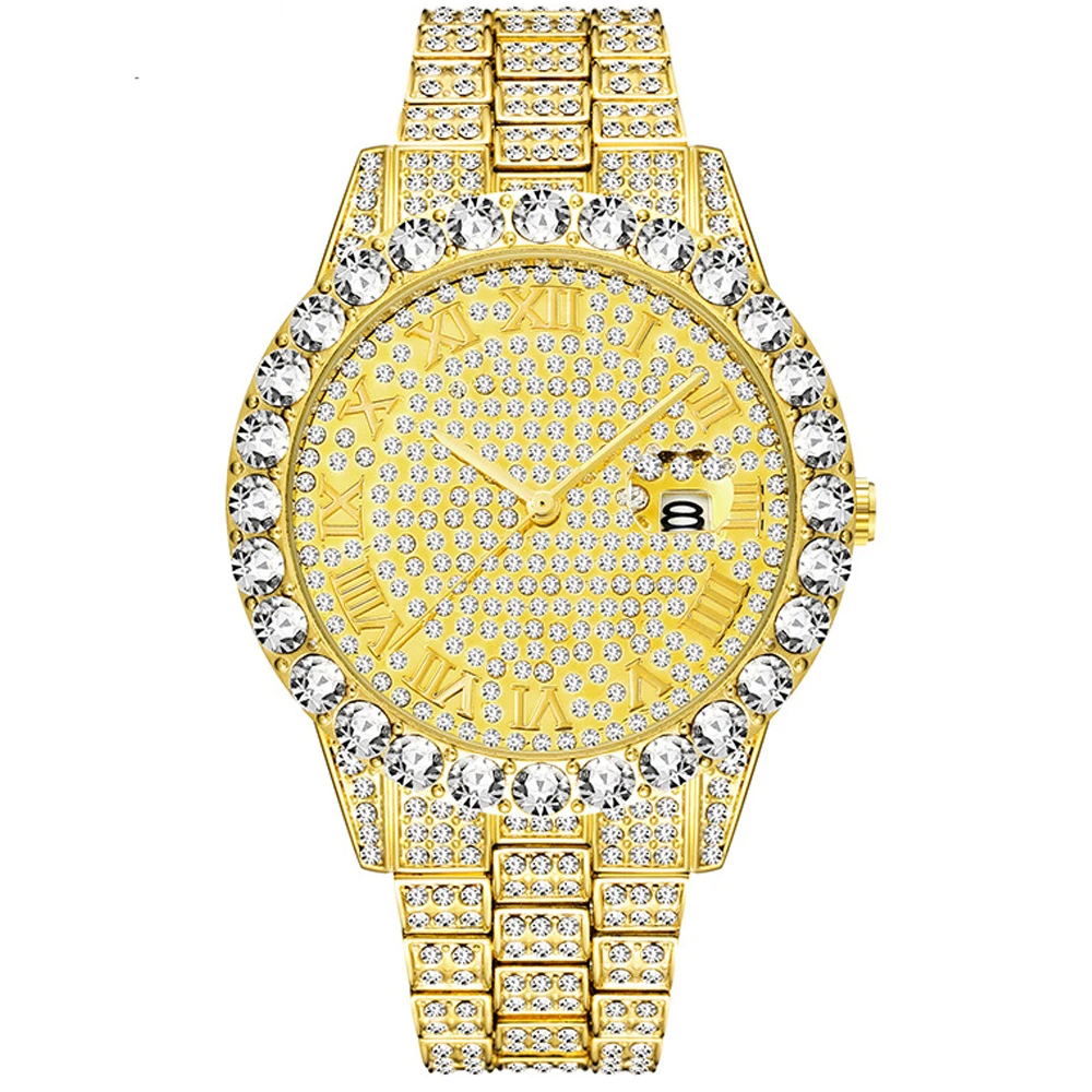 

Наручные часы Мужские часы лучший бренд класса люкс кварцевые часы мужские модные золотые полностью со стразами Iced Out Watch 3Bar