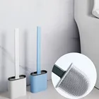 Щетка и держатель для унитаза с силиконовой щетиной для хранения и упорядочивания в ванной, Компактный настенный набор для чистки, аксессуары для туалета