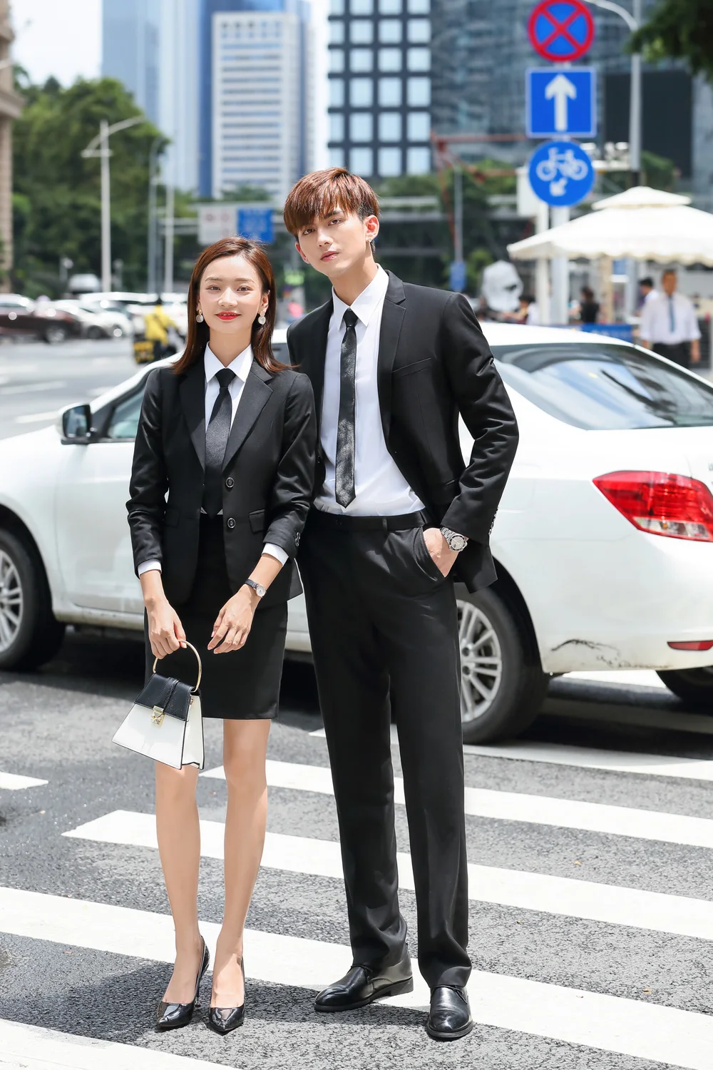 IZICFLY Fall Spring New Style Black Office Ladies Uniform Business Colleague Lovers Couple Men Women Suits Elegant Work Wear