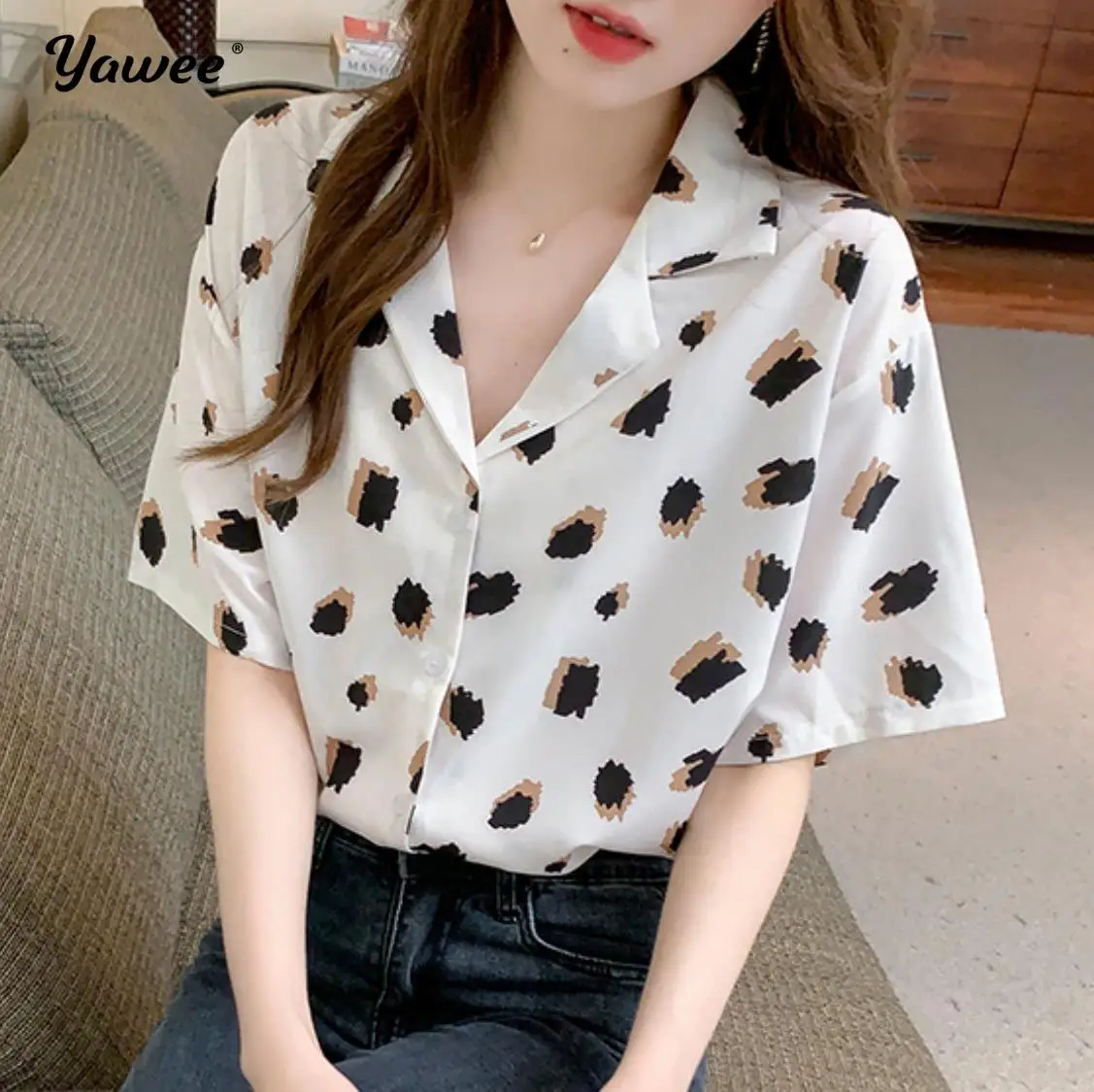 

Шифоновая женская блузка, рубашка с коротким рукавом, Цветочная Женская одежда, Офисная Женская блузка, женские топы, женская рубашка, Blusas