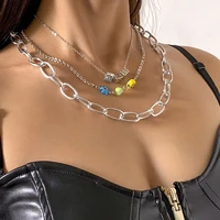 trendy hip hop geometric metal dice heart flower necklaces pendant femme kolye bijoux punk multilayer chain necklaces for women