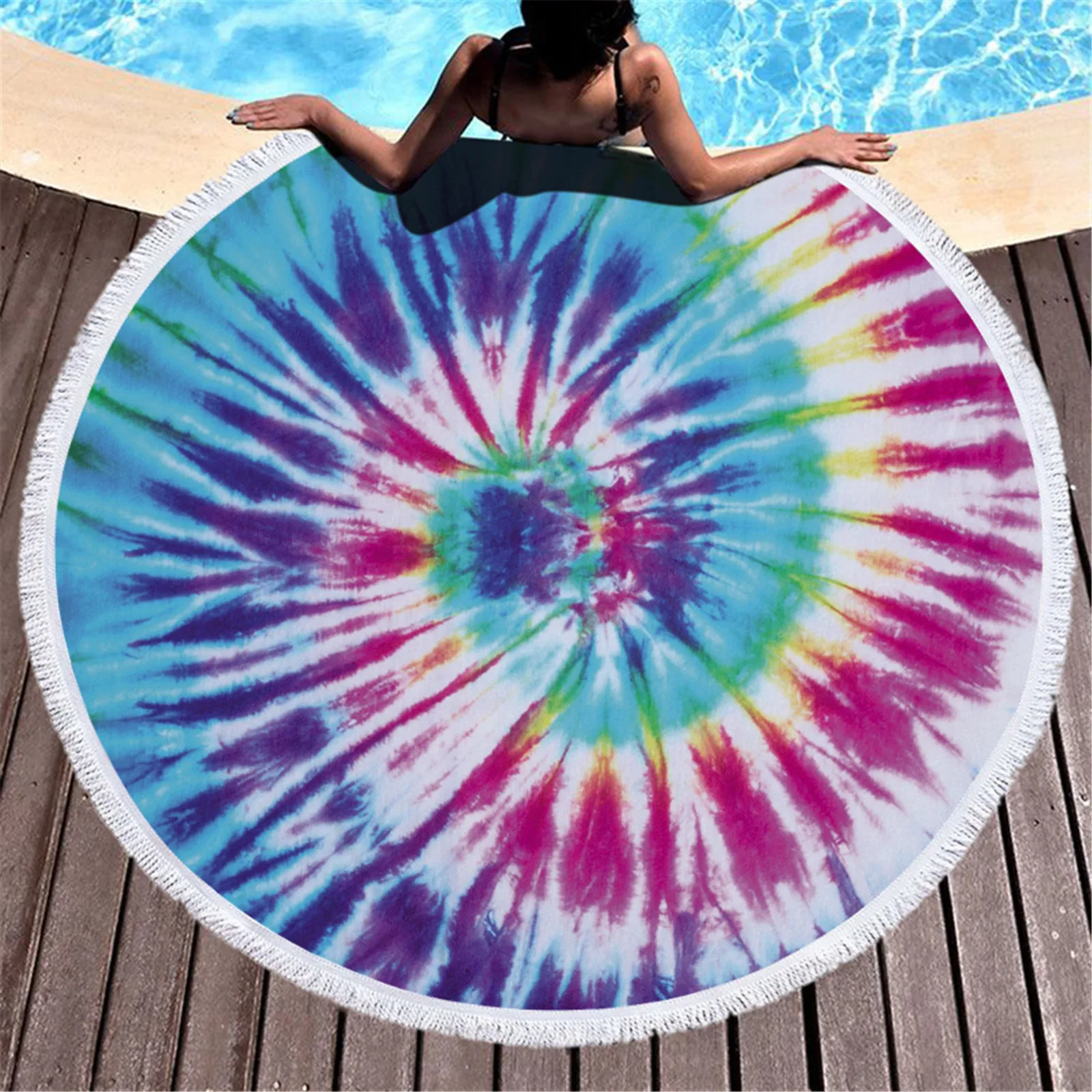 

Пляжное полотенце из микрофибры с абстрактным рисунком, шаль, круглое акварельное полотенце для йоги с кисточками, пляжный коврик, одеяло, ч...