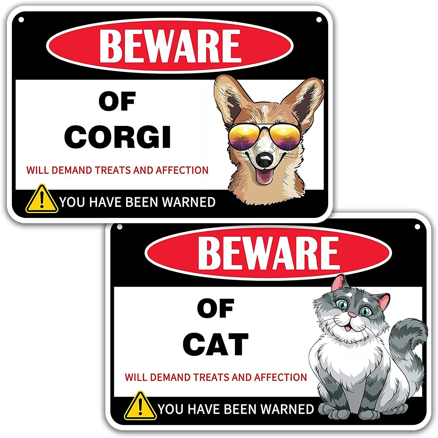 

Lightzz Corgi + Cat Sign - 8 x 12 Inches - Metal - Cool Kids Room Signs - Corgi Fan Warning Decor Signs for Dog Cat Lovers Wall