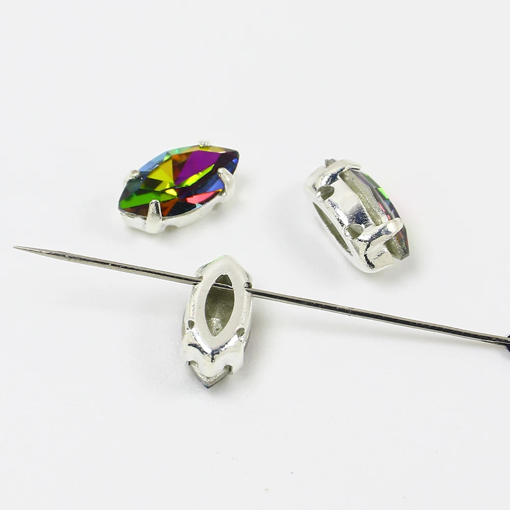 Красочные лошадиные глазки пришивные стразы с серебряным креплением плоской