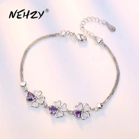 nehzy 925 sterling silver jewelry bracelet high quality hollow flower pattern purple crystal heart bracelet length 20cm