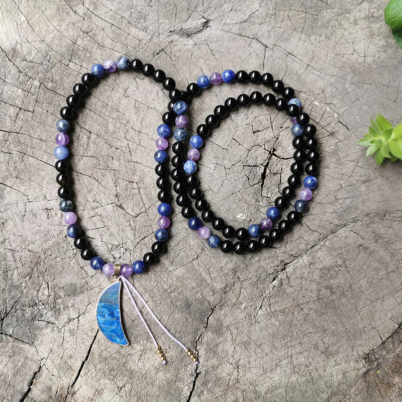 8 мм Аметист лазурит луна йога медитация джапа мала 108 бусин Мала ожерелье