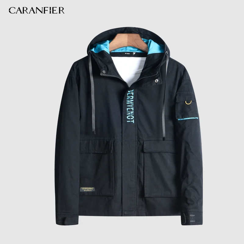 Осенняя повседневная мужская куртка с капюшоном CARANFIER пальто куртка-бомбер