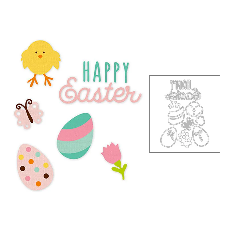 

2020 New Easter Happy Eggs Chickens Butterfly Flower and Word Metal Cutting Dies For Greeting Card Scrapbooking Making No Stamps