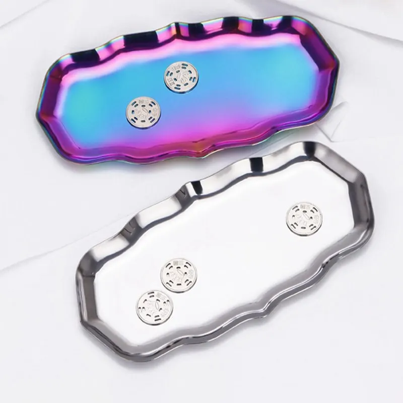 

Colorful Nordic Dining Plate Stainless Steel Dessert Plate Nut Fruit Cake Tray Snack Kitchen Plate Western Steak Kitchen Plate