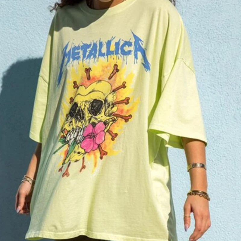 

Vintage Skull T Shirt Letter Printed Loose Graphic Tee Women Streetwear Top Short Sleeve Casual Fashion Female T Shirts Summer