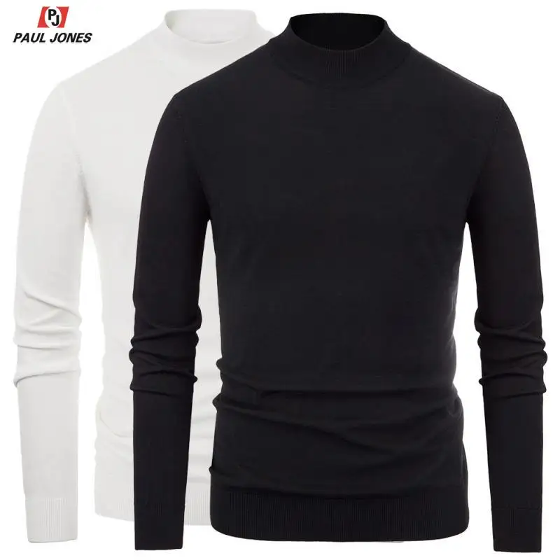 Мужские тонкие трикотажные футболки PAUL JONES с воротником-стойкой одноцветные