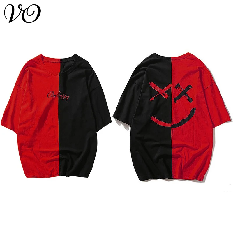 

2021 new casual personalized color matching printing short sleeve shirt top hip hop Style Men's and women's wear couple