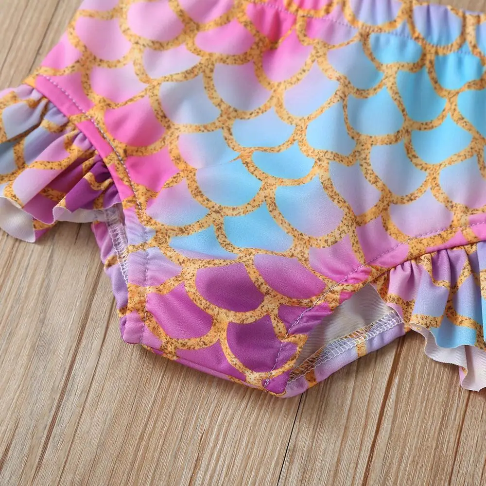 Купальник из двух частей с оборками и мультяшным принтом для маленьких девочек
