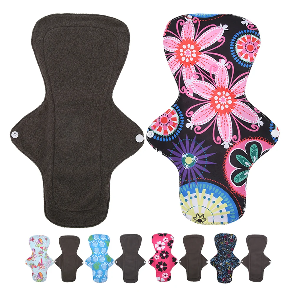 

Bamboo Charcoal Fiber Washable Menstrual Pad Outer Layer Printed Waterproof Reusable Lengthened Sanitary Napkin Skin-Friendly