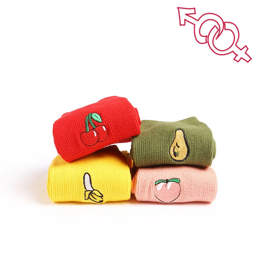 

Funny Colorful Plant Fruit Food Embroidered Socks Couple Combed Cotton Socks Spring Summer Unisex Happy Socks For Women Drop Sh