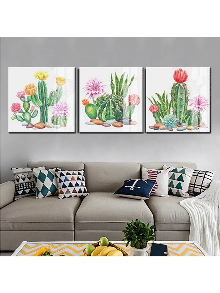 

5d diamond painting triptych Cactus Succulent 5D full drill square round Diamond Embroidery 3 Piece Set,home decoration,